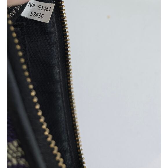 Coach Signature Jacquard Wristlet Deep Purple & Tan - Picture 3 of 7